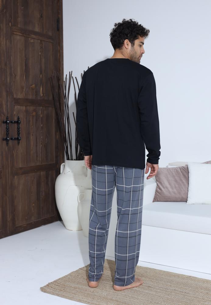 Pijama Barbati ,Maneca si Pantaloni Lungi,Culoare Negru cu Gri,Engros